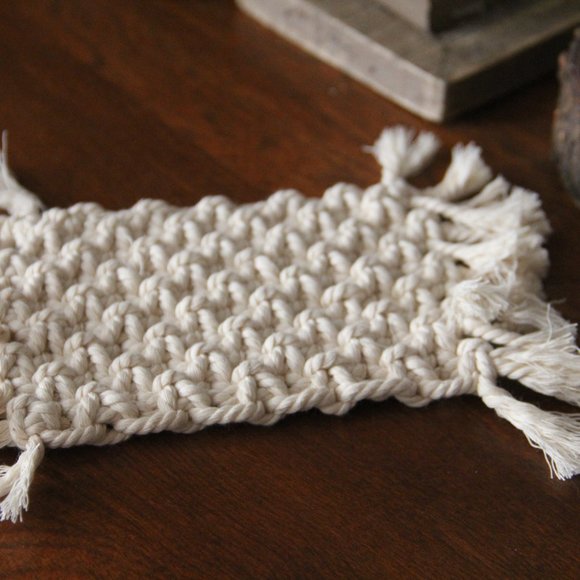 Mug Rug / Coaster  Macrame Knots Hand Crafted - Picture 2 of 12